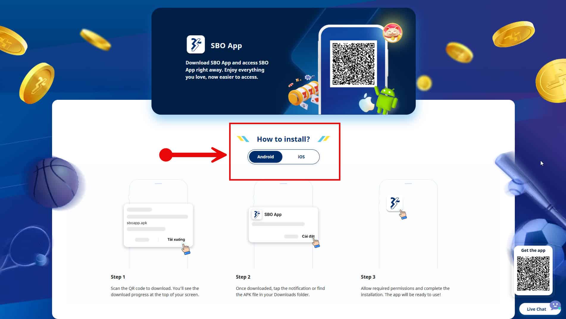 Hướng dẫn các bước tải app Sbotop và cài đặt huong dan cac buoc tai app sbotop va cai dat